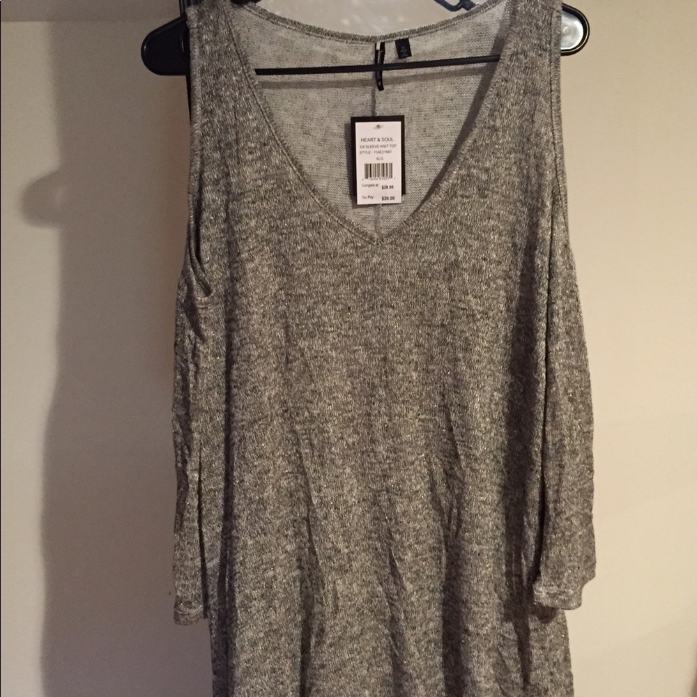Gray  Cold Shoulder Knit Blouse